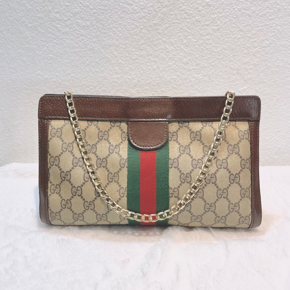 💯AUTH Gucci Ophidia vintage clutch with shoulder chain